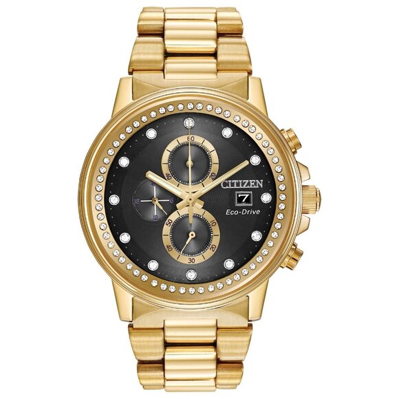Citizen Men's Crystal Chronograph Solar Eco-Drive Gold Watch 42 MM FB3002-61E - Picture 1 of 5